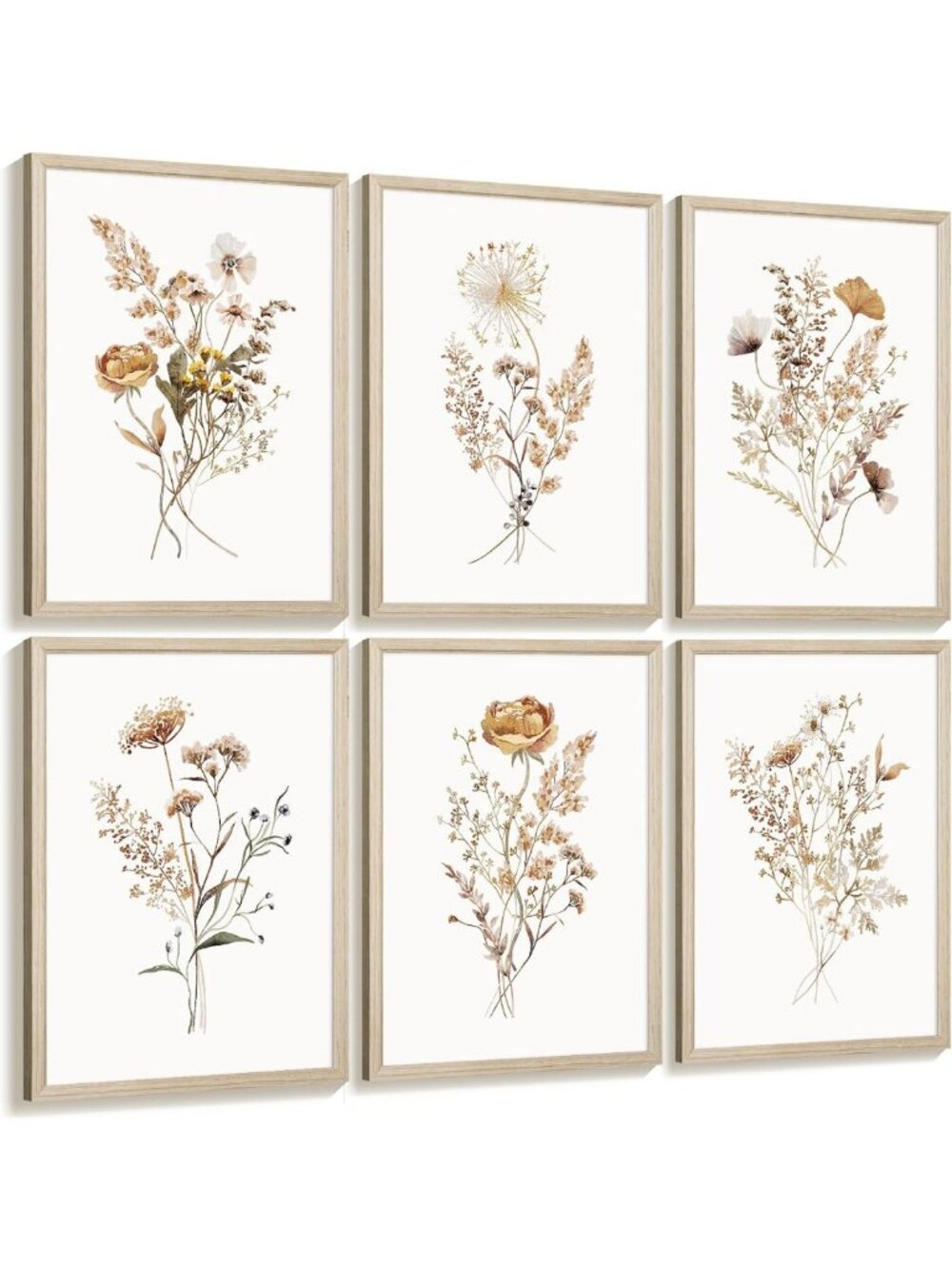 Boho Watercolor Flower Wall Art Set of 6 - Vintage Botanical Prints for Bedroom